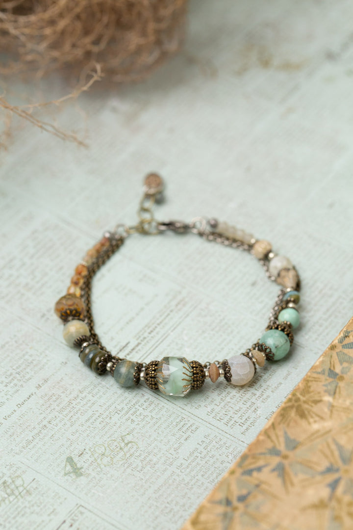 Wisdom Within 7.5-8.5" Turquoise, Czech Glass, Blue Calcite, Peruvian Turquoise Multistrand Bracelet