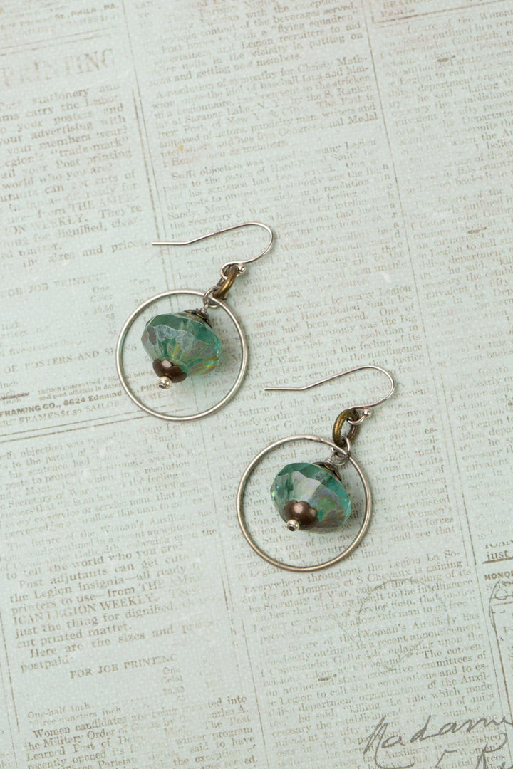 Wisdom Within Turquoise Prism Cut Czech Glass Hoop Earrings