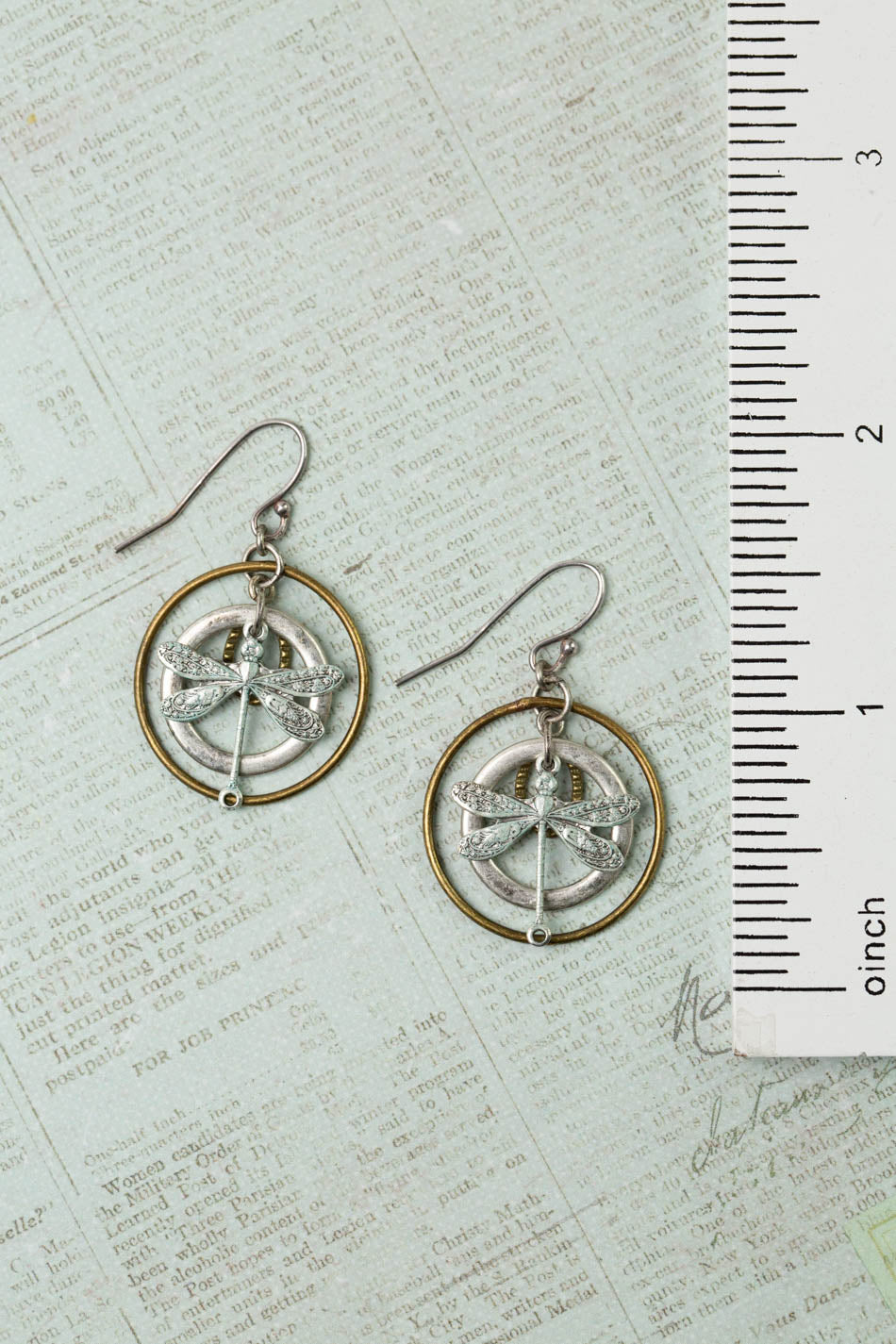 Wisdom Within Patina Antique Silver Dragonfly Hoop Earrings