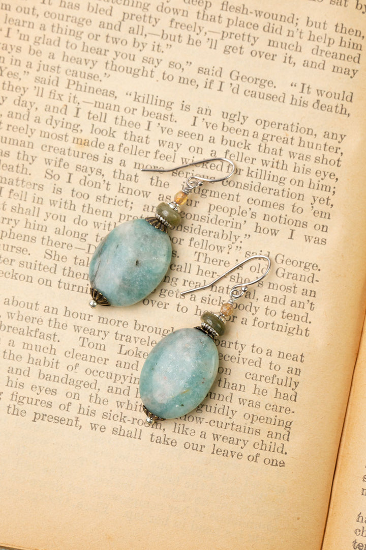 Wisdom Within Czech Glass, Cats Eye With Coin Shaped Amazonite Simple Earrings