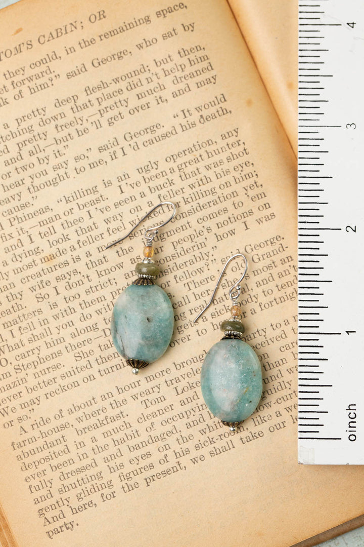 Wisdom Within Czech Glass, Cats Eye With Coin Shaped Amazonite Simple Earrings