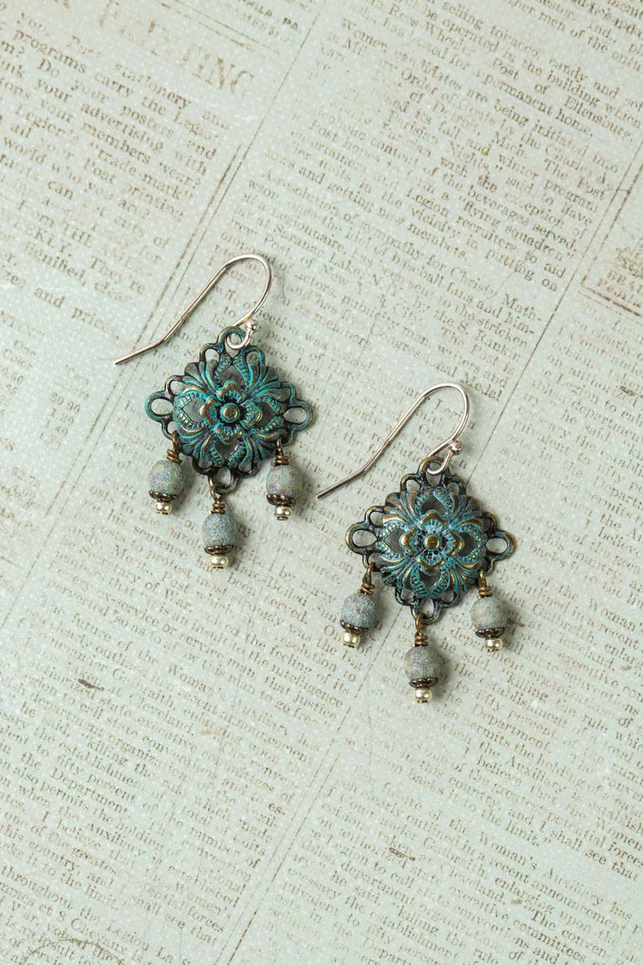 Wisdom Within Czech Glass With Patina Antique Brass Dangle Earrings