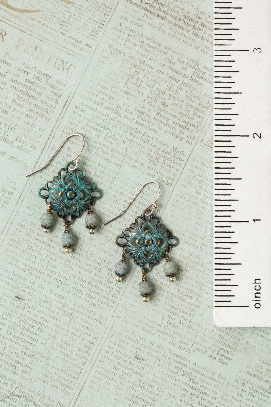 Wisdom Within Czech Glass With Patina Antique Brass Dangle Earrings