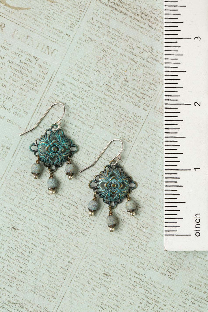 Wisdom Within Czech Glass With Patina Antique Brass Dangle Earrings