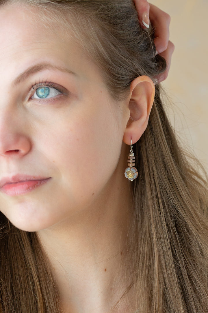 Water Lily Muscovite, Czech Glass Simple Earrings