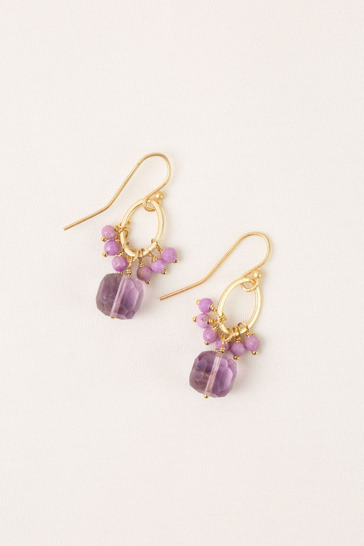 Wildflower Phosphosiderite With Amethyst Cluster Earrings