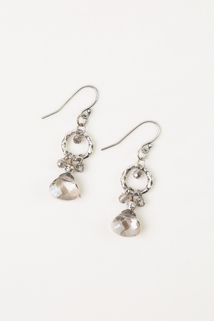 Windsor Castle Hammered Hoop Dangle Crystal Earrings