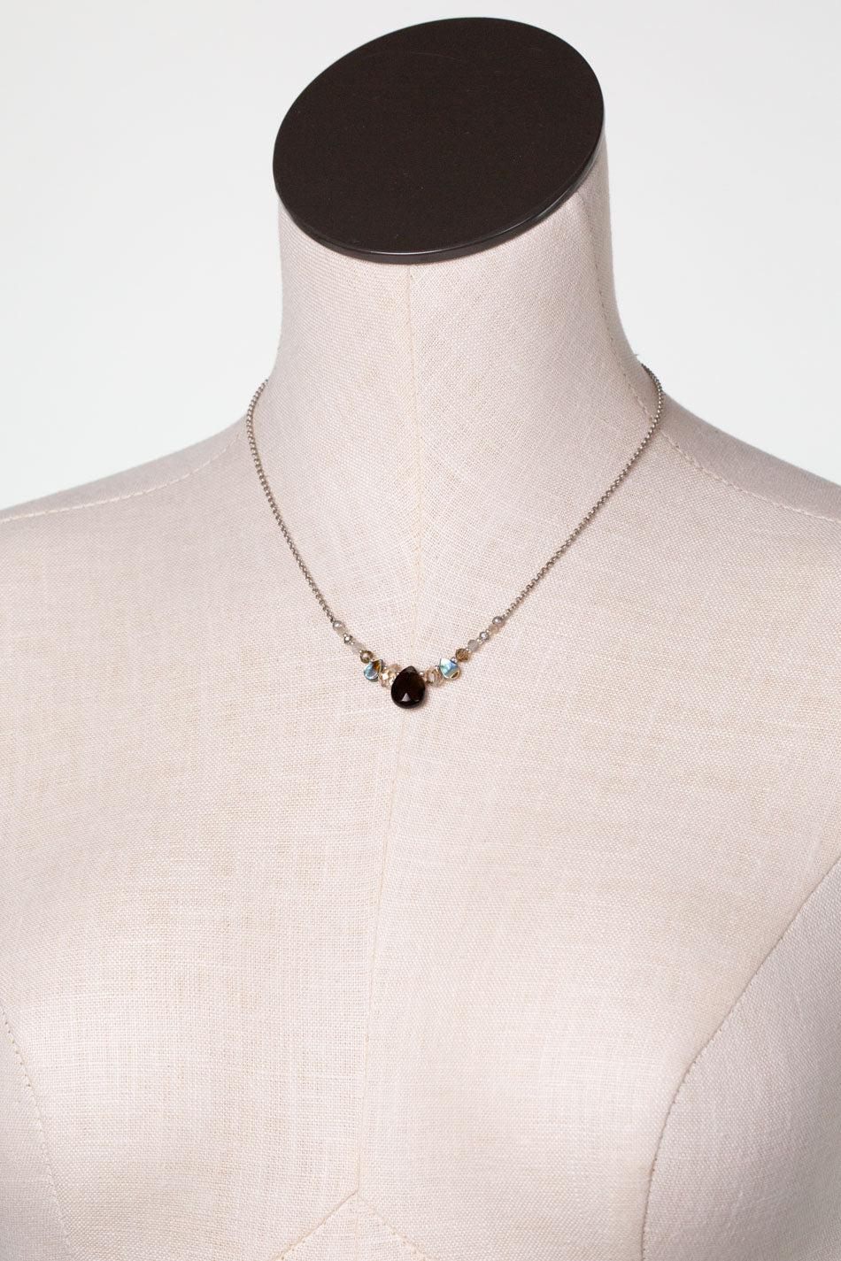 Windsor Castle 15.5-17.5" Smoky Quartz, Crystal, Abalone Simple Necklace