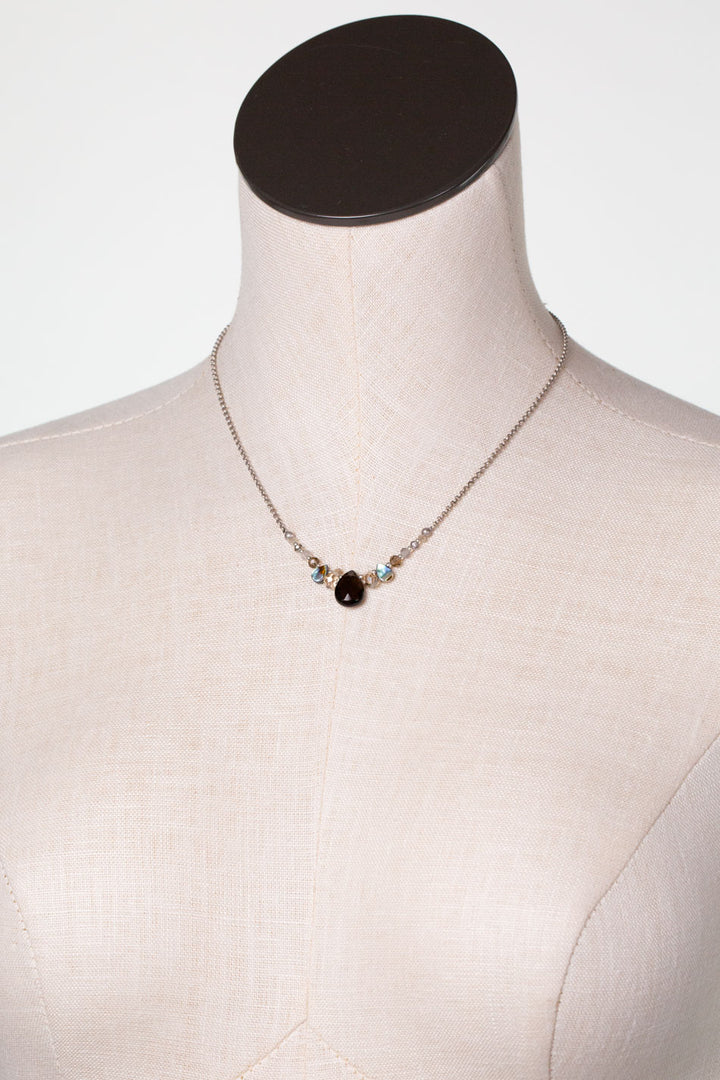 Windsor Castle 15.5-17.5" Smoky Quartz, Crystal, Abalone Simple Necklace