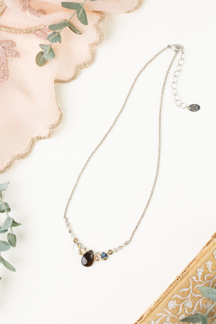 Windsor Castle 15.5-17.5" Smoky Quartz, Crystal, Abalone Simple Necklace