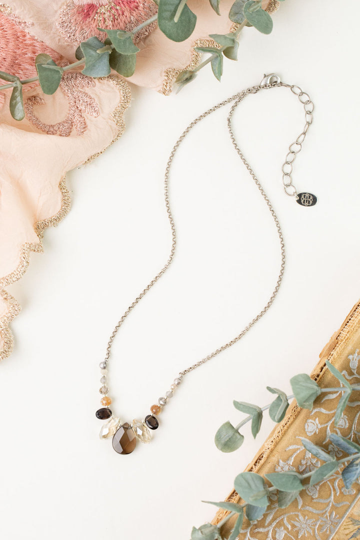 Windsor Castle 15.5-17.5" Smoky Quartz, Crystal, Abalone Simple Necklace