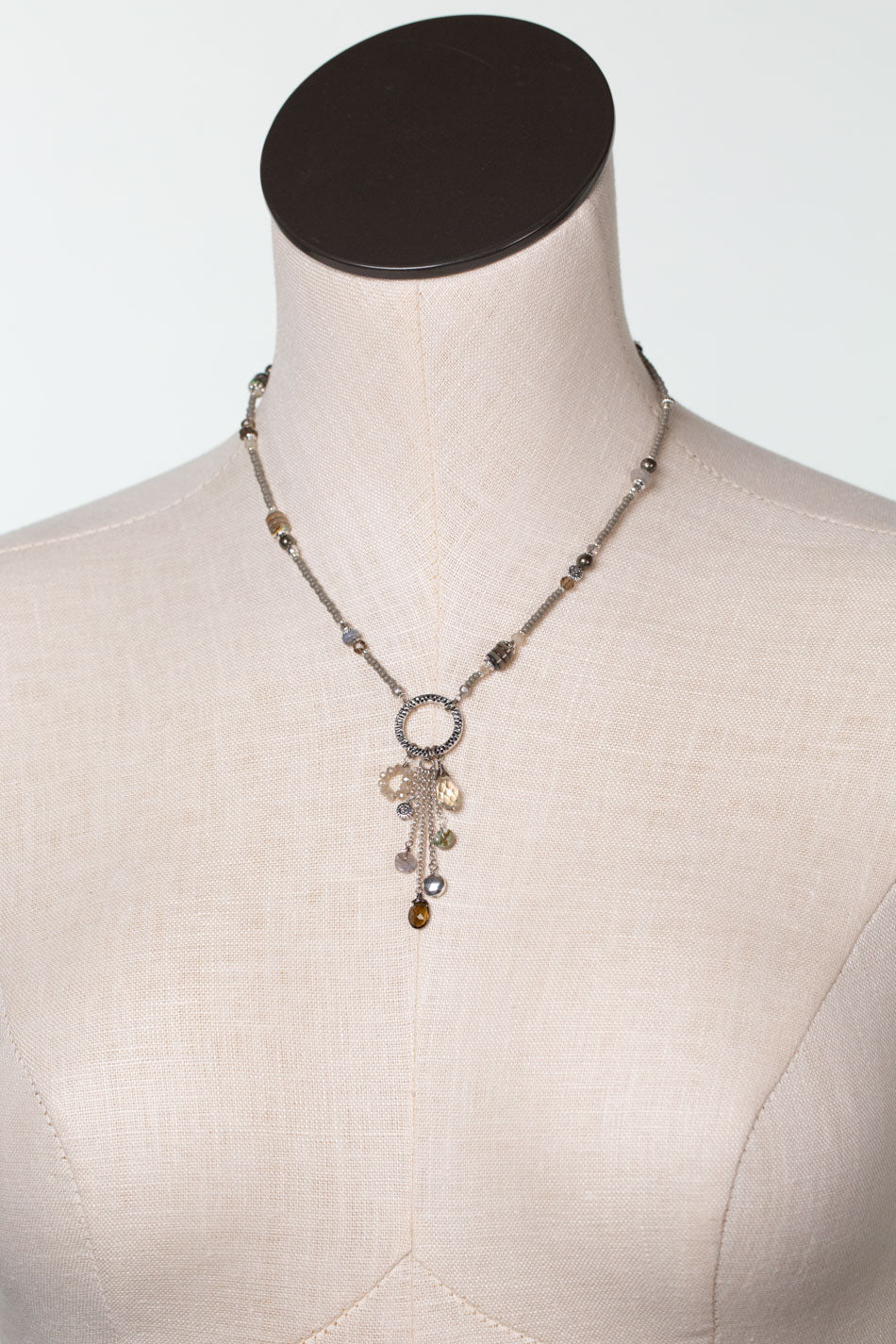 Windsor Castle 16-18" Pyrite, Crystal, Abalone Cluster Necklace