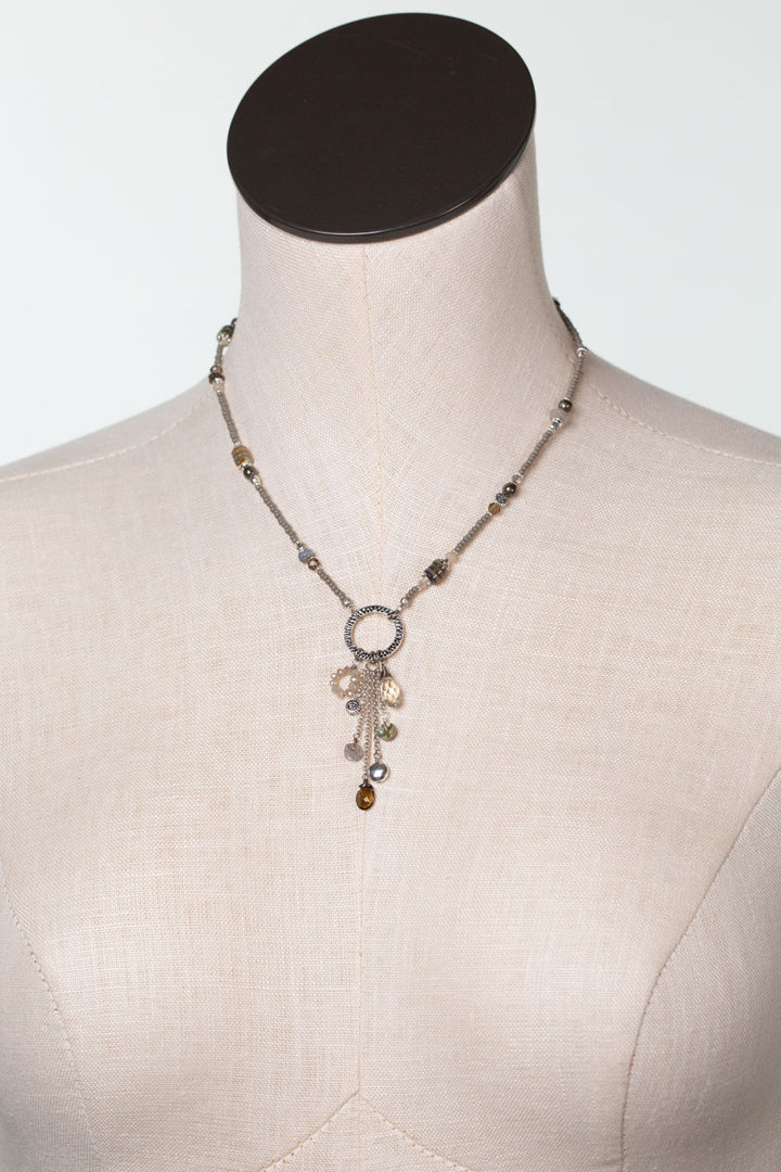Windsor Castle 16-18" Pyrite, Crystal, Abalone Cluster Necklace