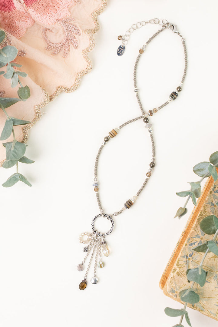 Windsor Castle 16-18" Pyrite, Crystal, Abalone Cluster Necklace