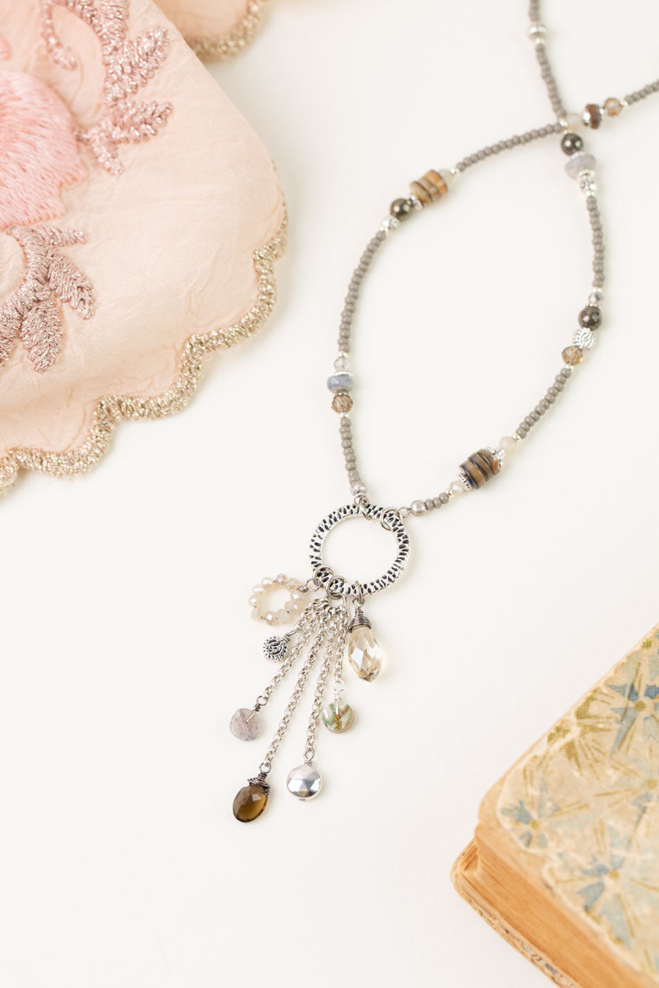 Windsor Castle 16-18" Pyrite, Crystal, Abalone Cluster Necklace