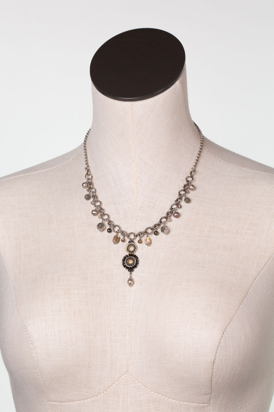 Windsor Castle 17.5-19.5" Abalone, Freshwater Pearl, Crystal Statement Necklace