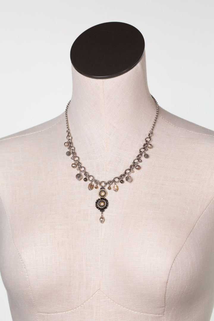 Windsor Castle 17.5-19.5" Abalone, Freshwater Pearl, Crystal Statement Necklace