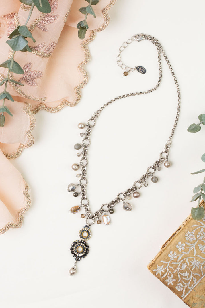 Windsor Castle 17.5-19.5" Abalone, Freshwater Pearl, Crystal Statement Necklace