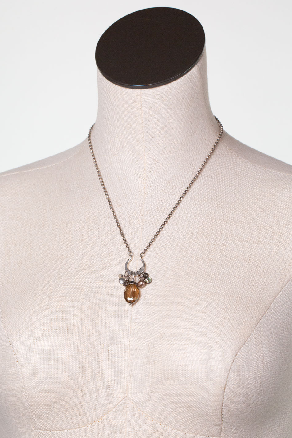Windsor Castle 17.5-19.5" Abalone, Smoky Quartz, Freshwater Pearl Cluster Necklace