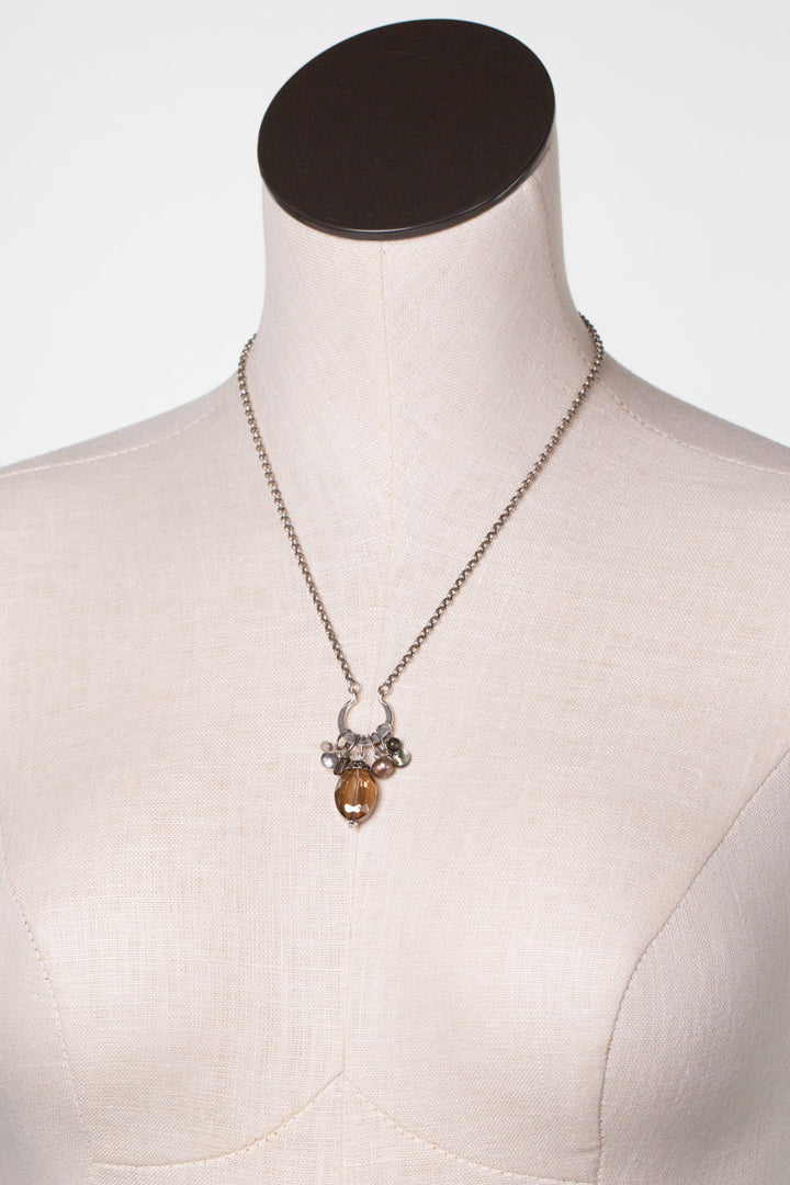 Windsor Castle 17.5-19.5" Abalone, Smoky Quartz, Freshwater Pearl Cluster Necklace