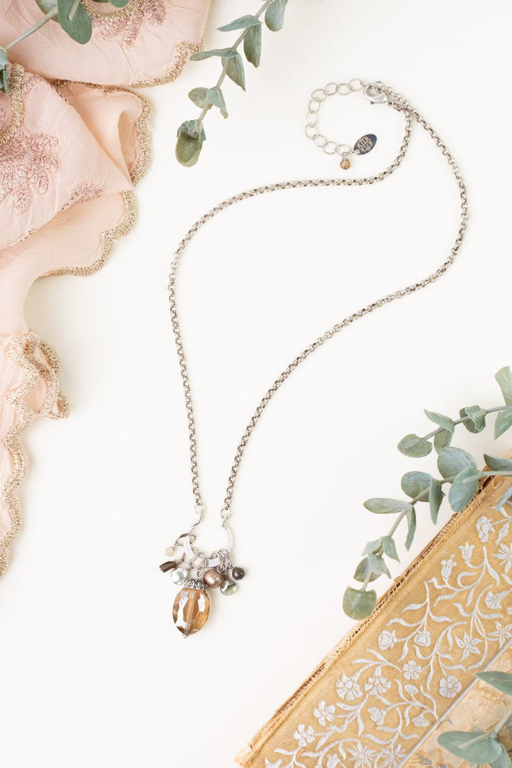 Windsor Castle 17.5-19.5" Abalone, Smoky Quartz, Freshwater Pearl Cluster Necklace