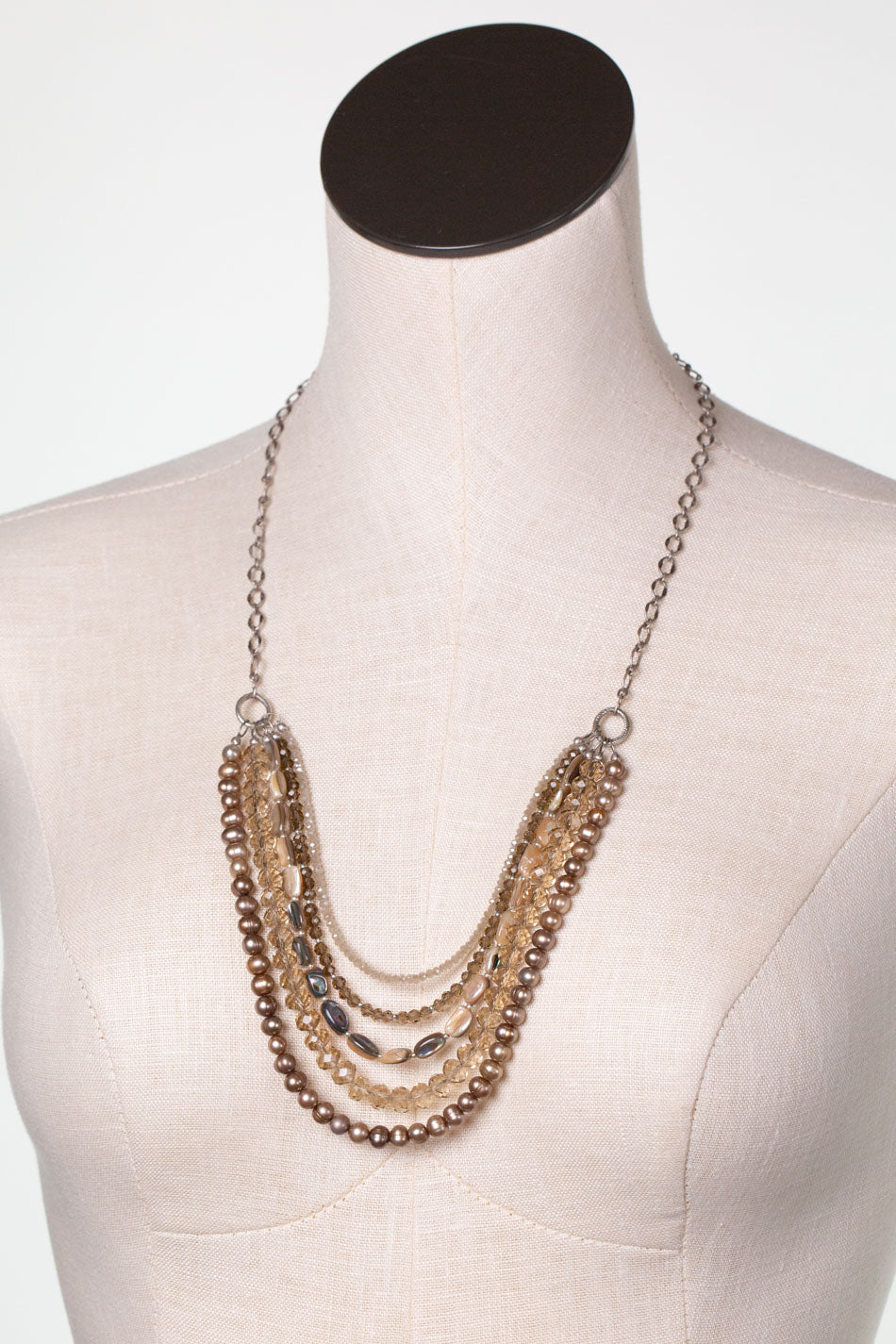 Windsor Castle 25.5-27.5" Abalone, Freshwater Pearl, Crystal Multistrand Necklace