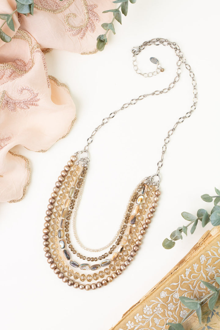 Windsor Castle 25.5-27.5" Abalone, Freshwater Pearl, Crystal Multistrand Necklace