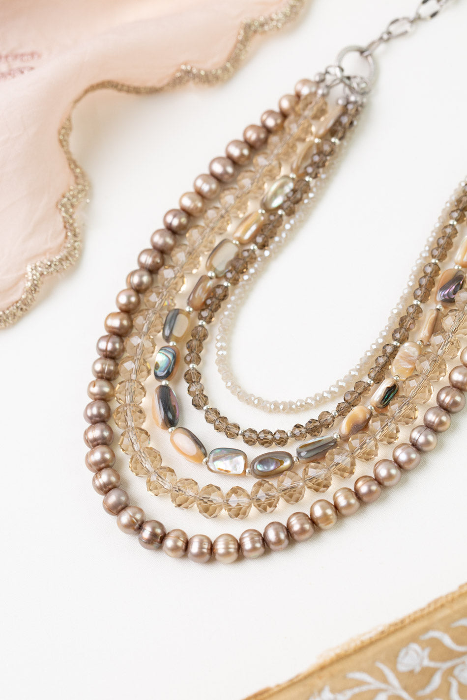 Windsor Castle 25.5-27.5" Abalone, Freshwater Pearl, Crystal Multistrand Necklace