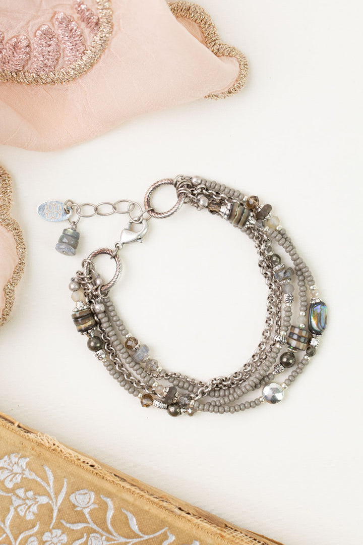 Windsor Castle 7.5-8.5" Abalone, Pyrite, Crystal Multistrand Bracelet