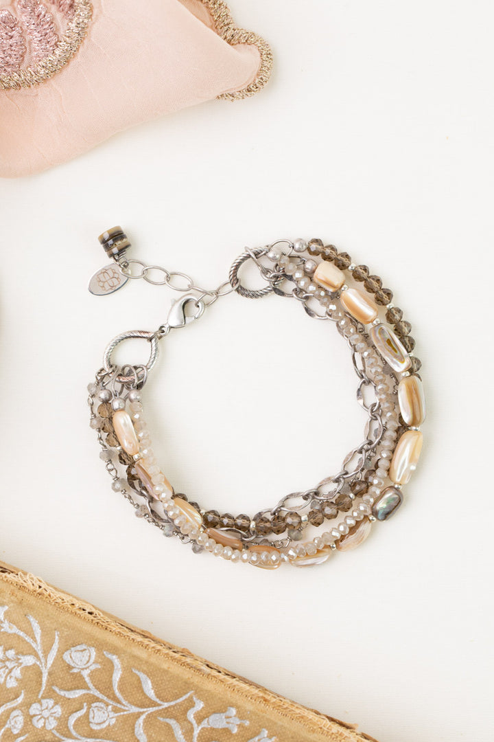 Windsor Castle 7.5-8.5" Abalone, Labradorite, Crystal Multistrand Bracelet
