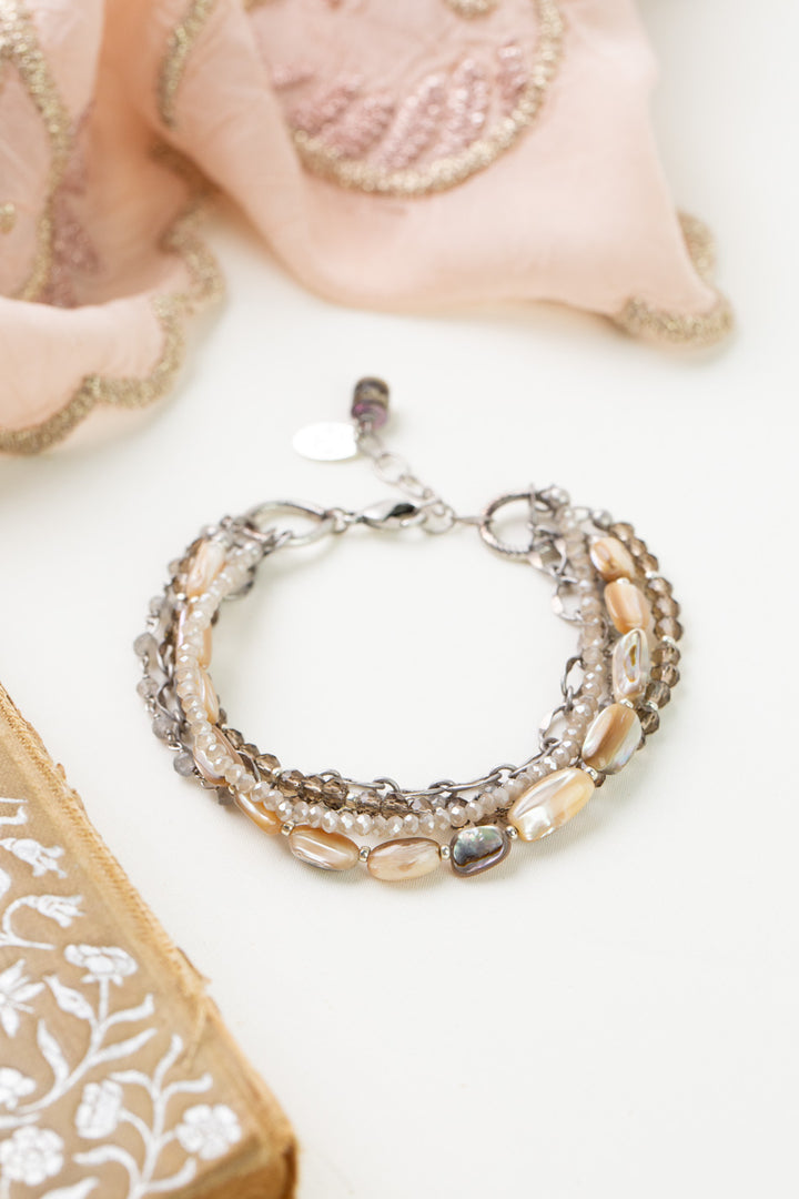 Windsor Castle 7.5-8.5" Abalone, Labradorite, Crystal Multistrand Bracelet