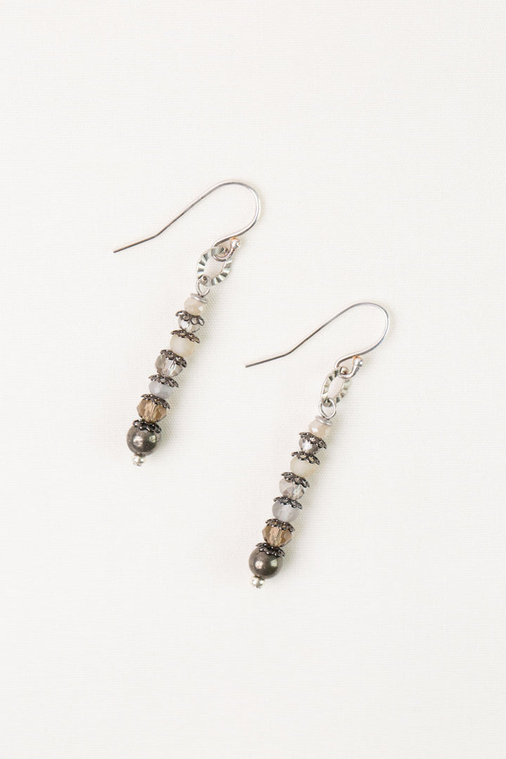 Windsor Castle Antique Silver Finding, Pyrite, Crystal Simple Earrings