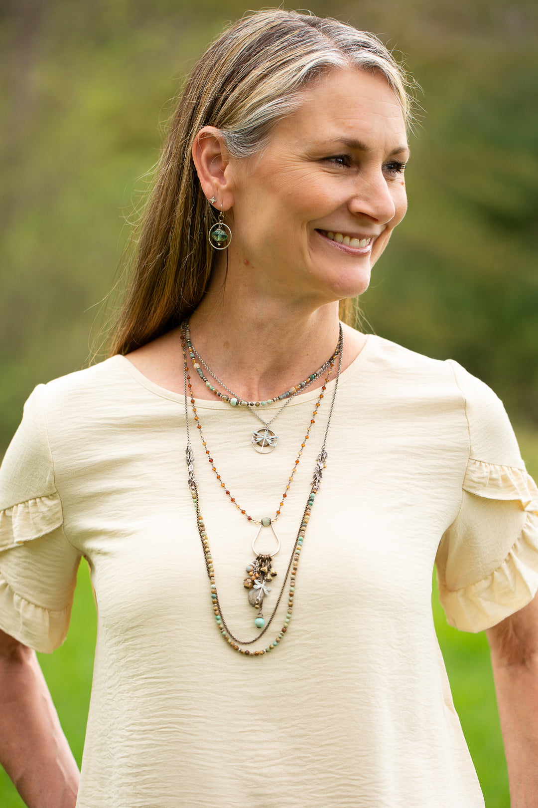 Wisdom Within 24-26" Hessonite Garnet With Peruvian Opal, Peruvian Turquoise, Czech Glass And Dragonfly Cluster Necklace