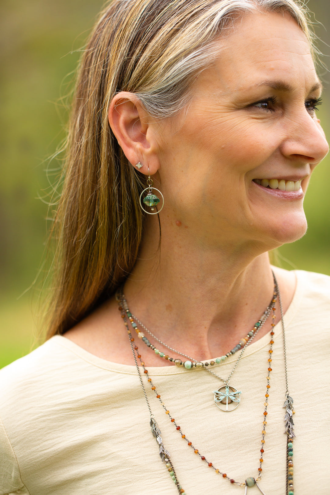 Wisdom Within 16-18" Small Patina Dragonfly With Hoops Simple Necklace