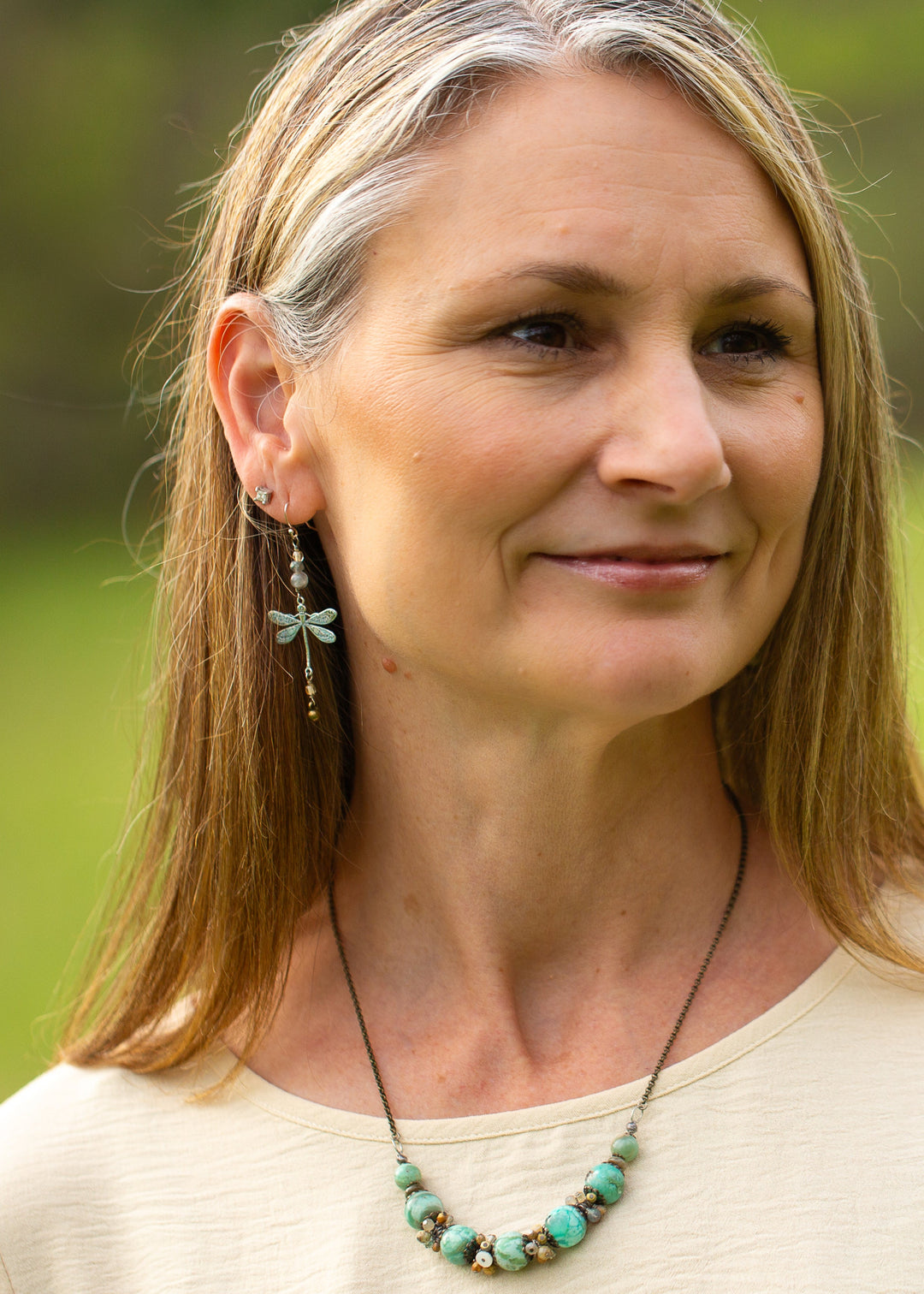 Wisdom Within Kyanite, Czech Glass With Patina Antique Silver Dragonfly Cluster Earrings