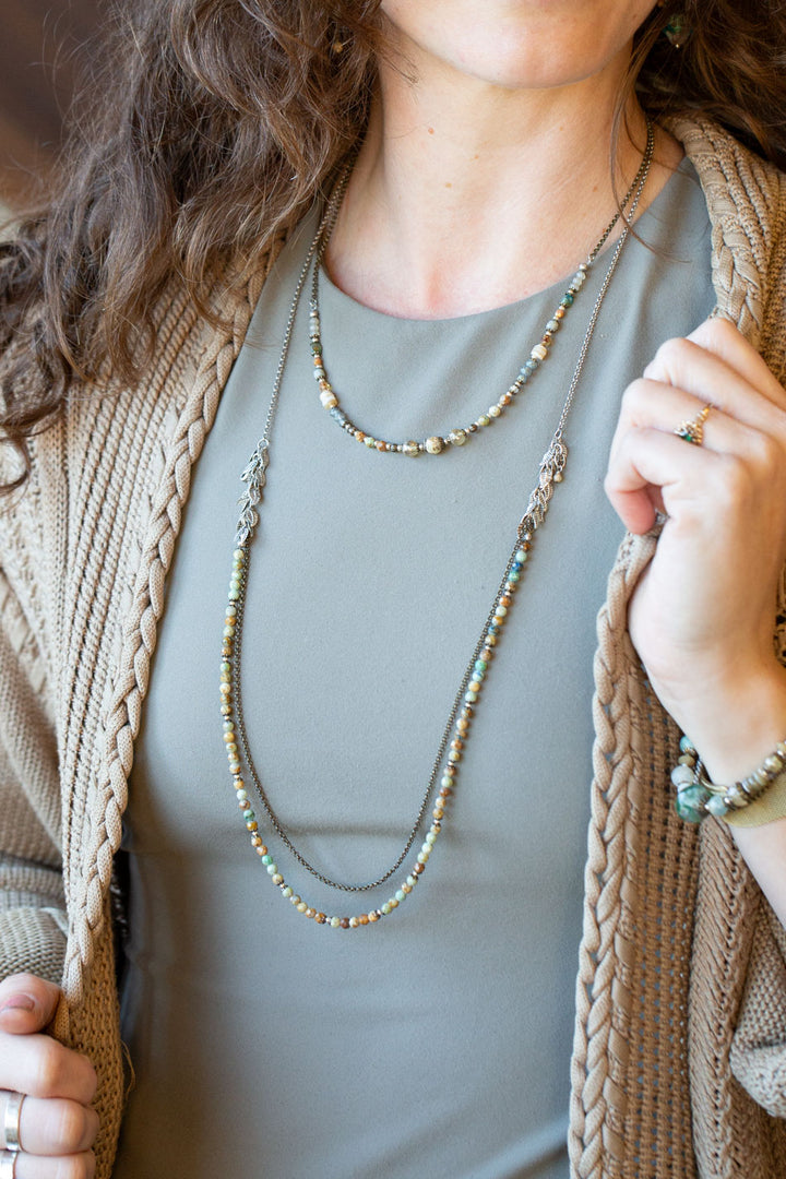 Wisdom Within 15.5-17.5" Czech Glass, Shell, Crystal With Peruvian Opal Collage Necklace