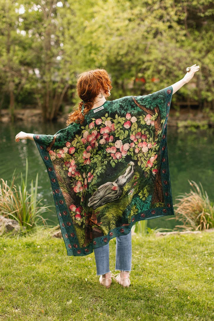 The Daydreamer Goddess Duster Kimono w/ Roses & Rabbits