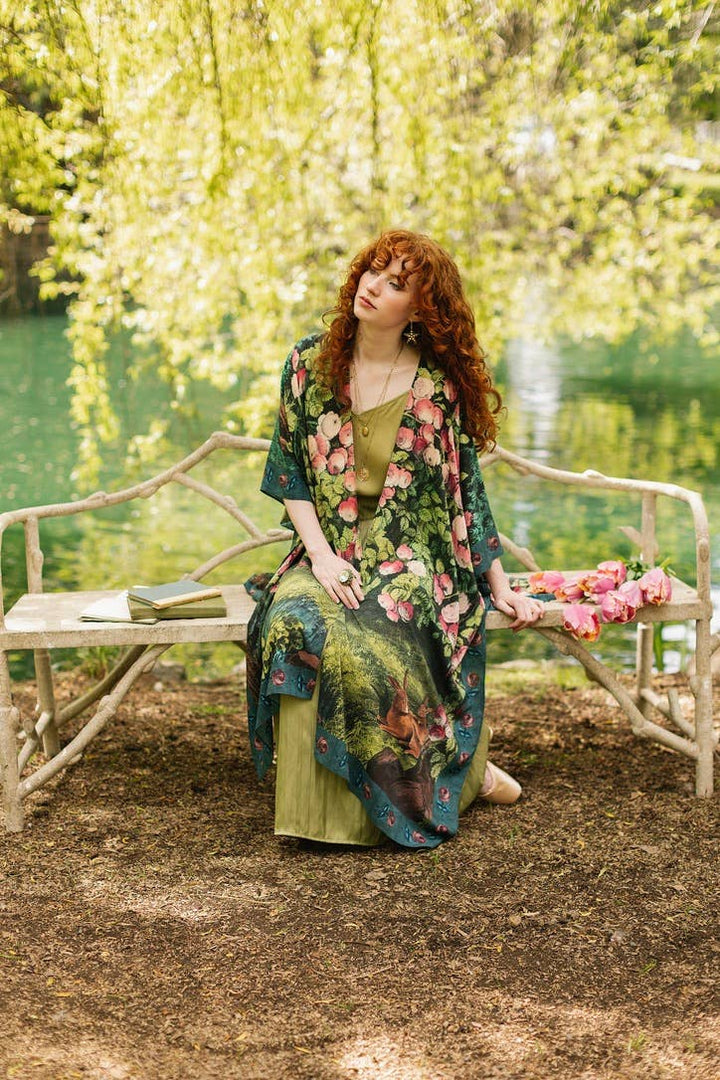 The Daydreamer Goddess Duster Kimono w/ Roses & Rabbits