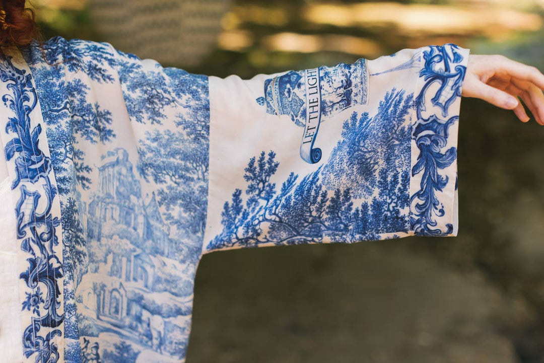 Let The Light In Pixie Duster Cropped Kimono w/ Delft Print