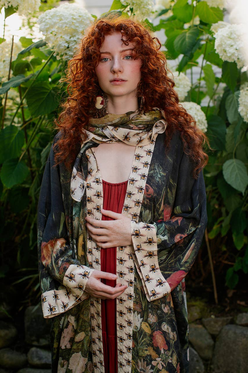 I Dream In Flowers Bohemian  Scarf with Bees