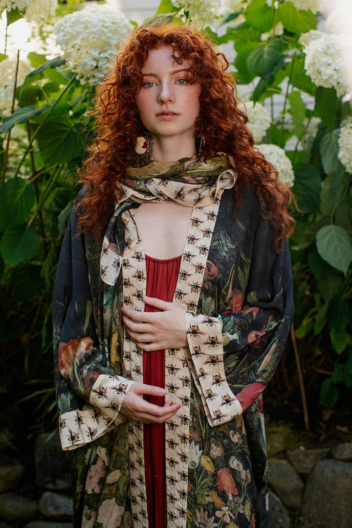 I Dream In Flowers Bohemian  Scarf with Bees