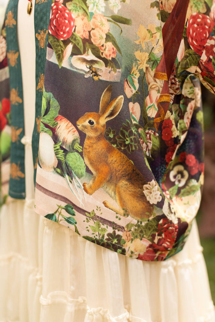 Stay Gold Pixie Duster Cropped Kimono w/ Rabbits and Bees