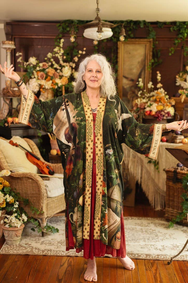 Labour of Love Opera Duster Kimono Robe w/ florals & violin