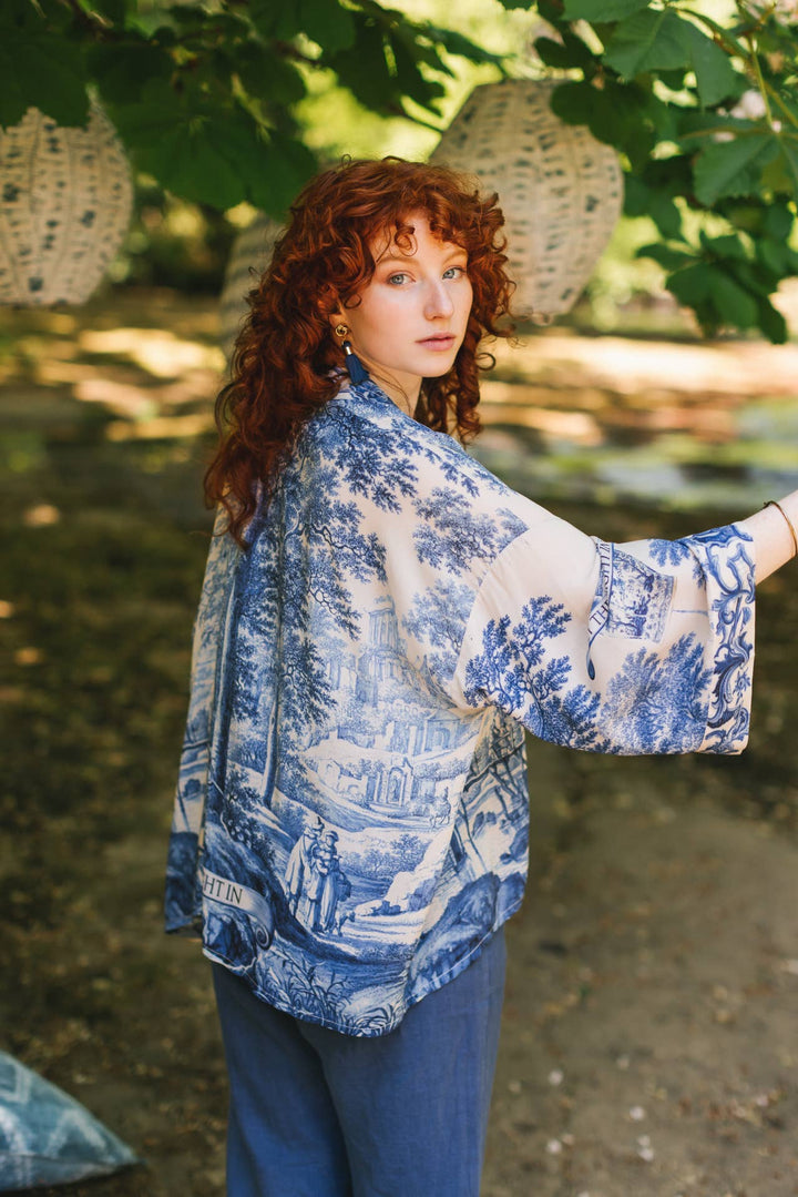 Let The Light In Pixie Duster Cropped Kimono w/ Delft Print