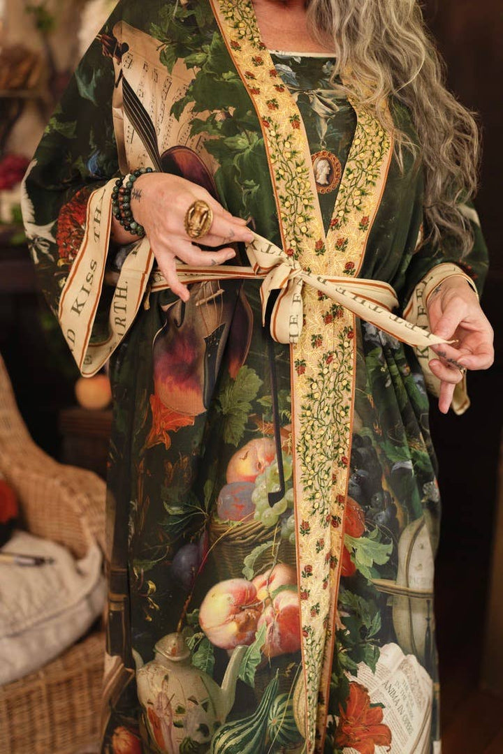 Labour of Love Opera Duster Kimono Robe w/ florals & violin