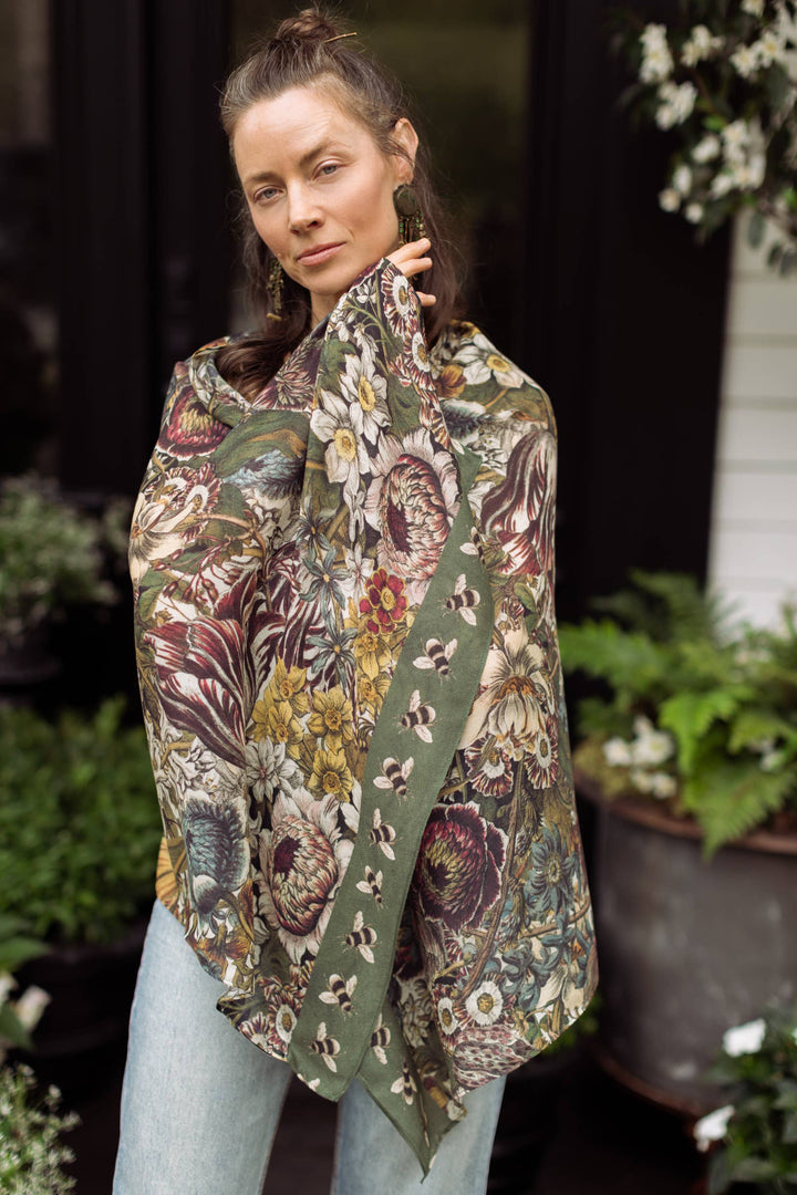 Love Grows Wild Floral Scarf with Bees