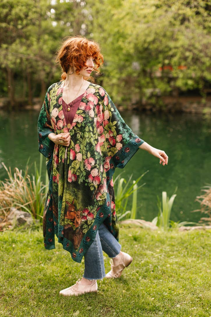 The Daydreamer Goddess Duster Kimono w/ Roses & Rabbits