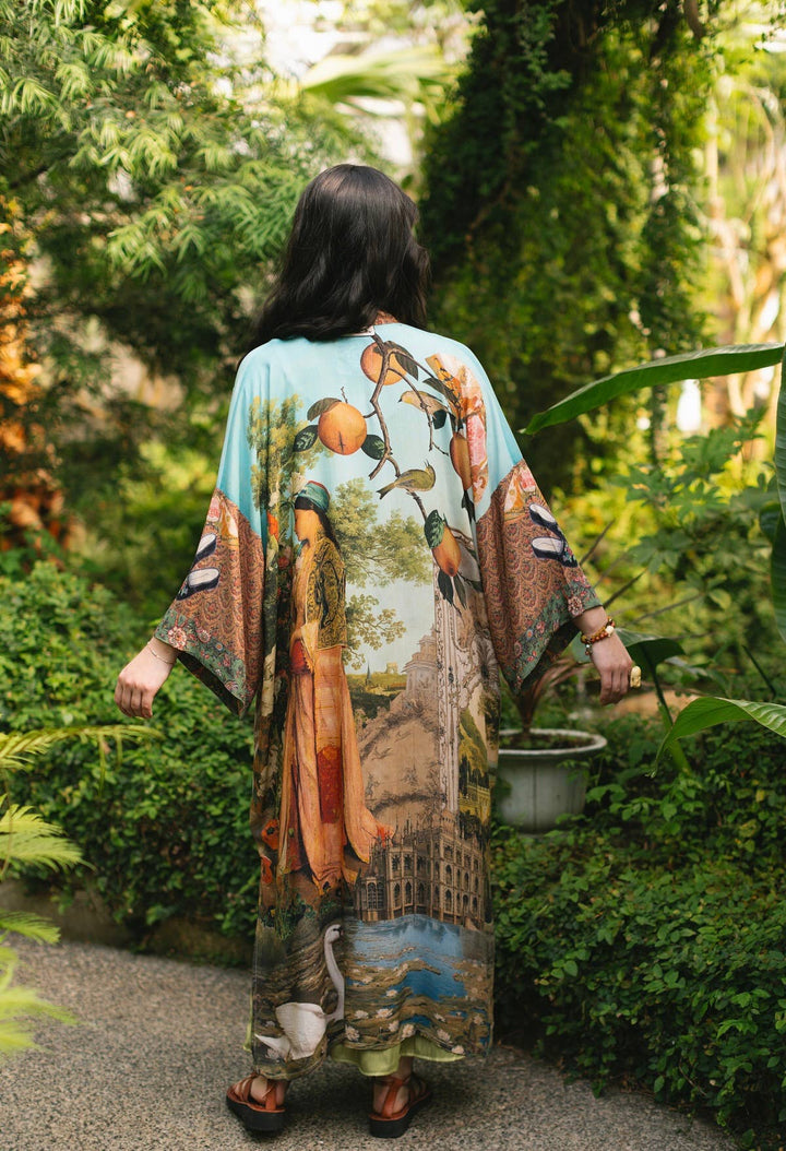Secret Garden Opera Duster Kimono Robe w/ Swan, Fan