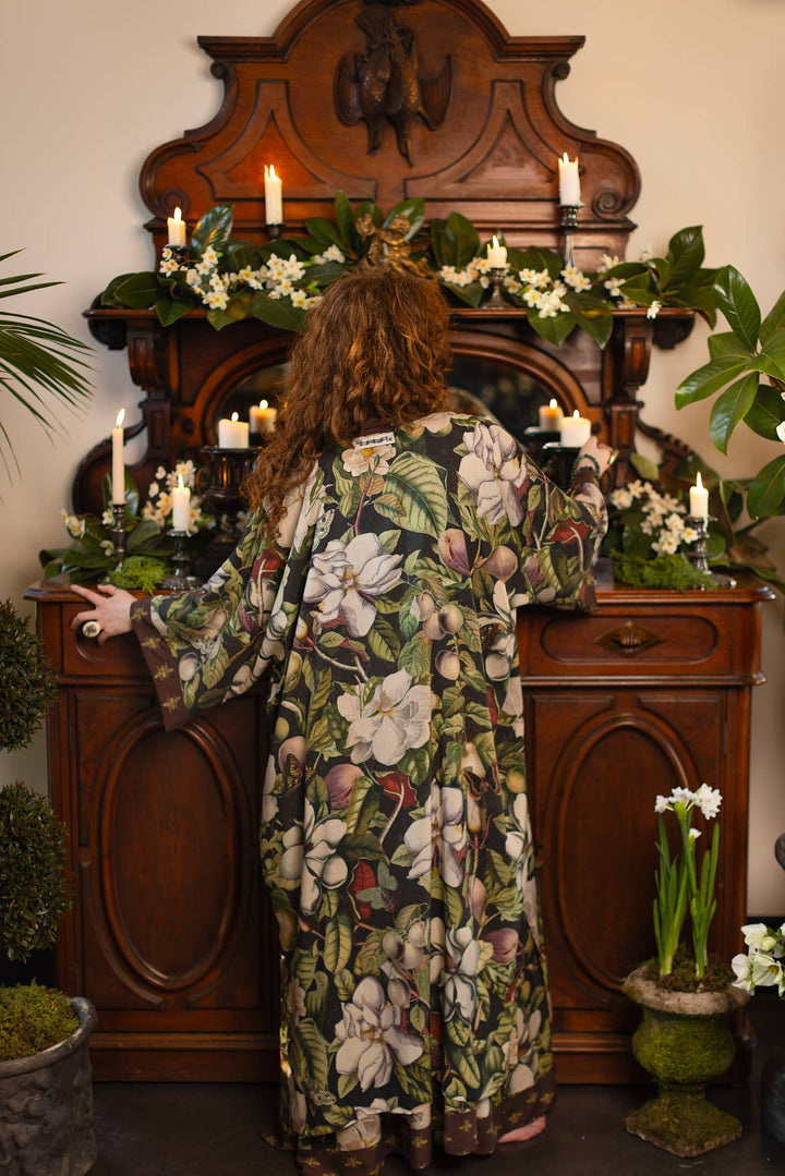 Fleur De Lune Opera Duster Kimono Robe w/ Florals & Bees
