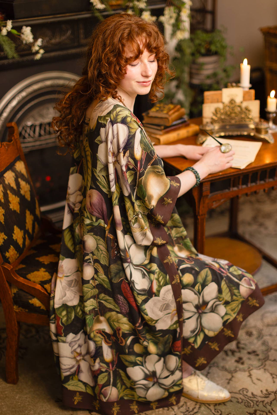 Fleur De Lune Goddess Starduster Kimono w/ Florals & Bees
